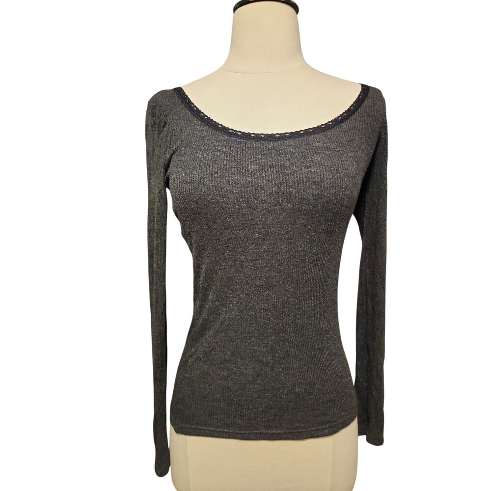 H&M Lace Trim Thermal Womens S  Gray Elena Gilbert Y2K Normcore Cyber Stretch